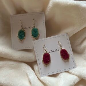 Blue stone and Hot pink stone earring